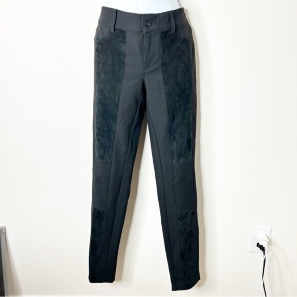 Club Monaco Pants 0 Suede Panelled Skinny Riding Trousers High Rise Black
